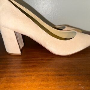 Marc Fisher Zala Block Heel Pointy Toe Pump (Natural Suede)